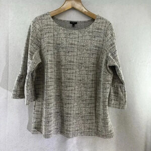 Talbots Women’s Plus Gray Cross Hatch Bell Sleeve Top Size X (1X) Casual‎ Career